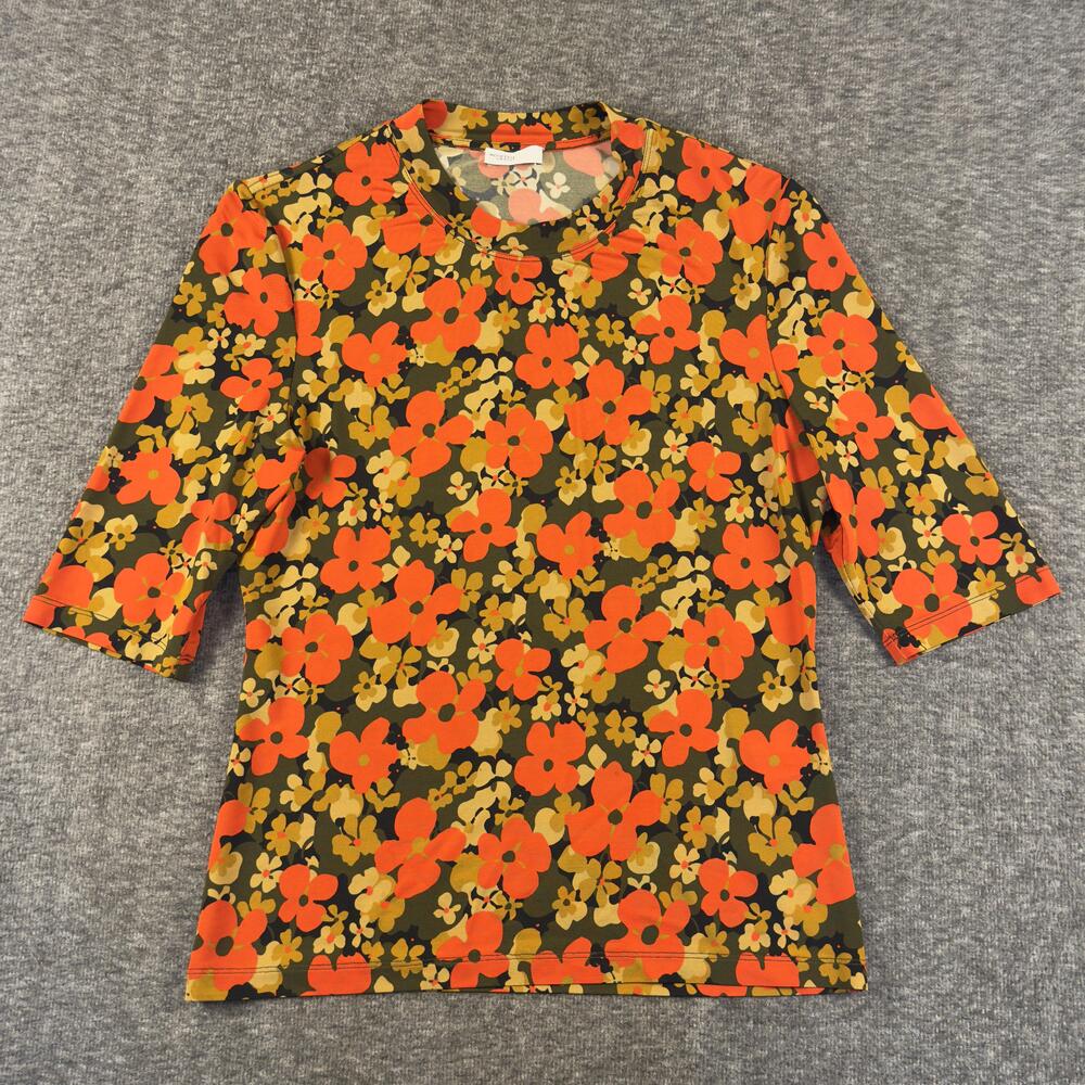 Rosetta Getty Shirt Womens Large Multicolor Floral 3/4 Sleeve Stretch Jersey Top